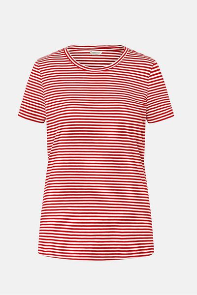 Tchibo Women Round Neck Short Sleeves Stripe T-shirt, Red