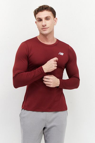 New Balance Men Sportswear Fit Long Sleeves Training T-shirt, Maroon