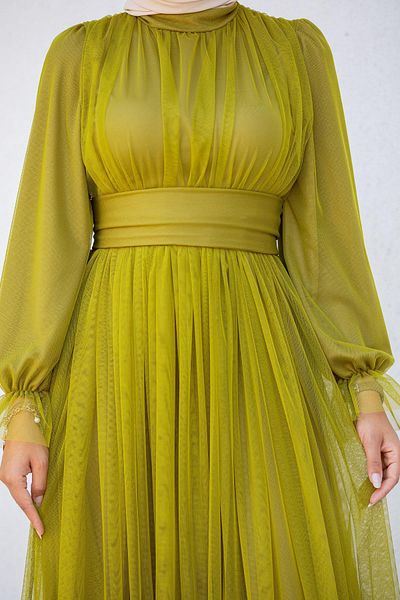 Tesettür Çarşım Pery Tulle Special Occasion Dress - Oliv