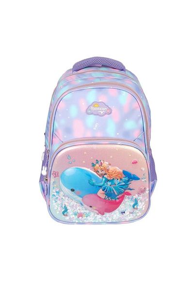 Relaxion Set de 3 figurine și paiete pentru fete - Rucsac pentru școală primară în relief cu prânz și suport pentru stilou RLX1370