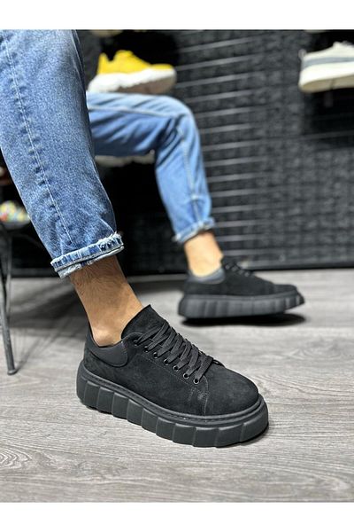 Knack High Sole Daily Suede Shoes 144 Black (Black Sole)