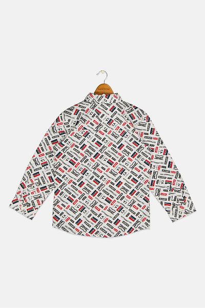 Levi's Kids Boy Long Sleeve Printed Shirt, White Combo