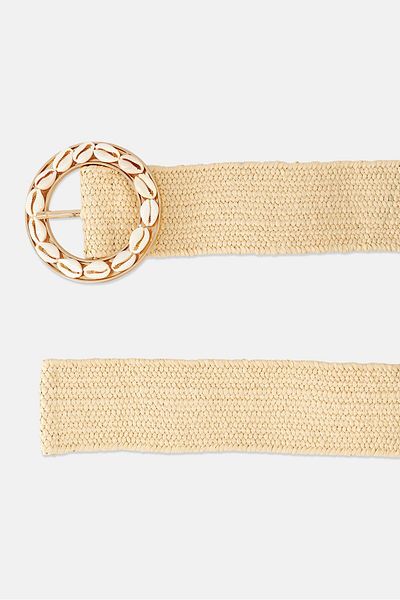 French Connection Women Shell Buckle Belt, Cream