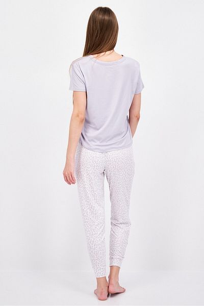 Rae dunn Women 2 Piece Plain Short Sleeve Top And Pajama, Purple