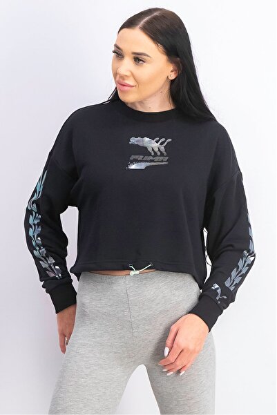 Puma Women Evide Crew,Neck Long Sleeves Crop Sweatshirt, Black