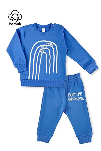 difa kids Erkek Kız Bebek Çizgi Desenli Mevsimlik Mavi Unisex  Alt Üst Takım