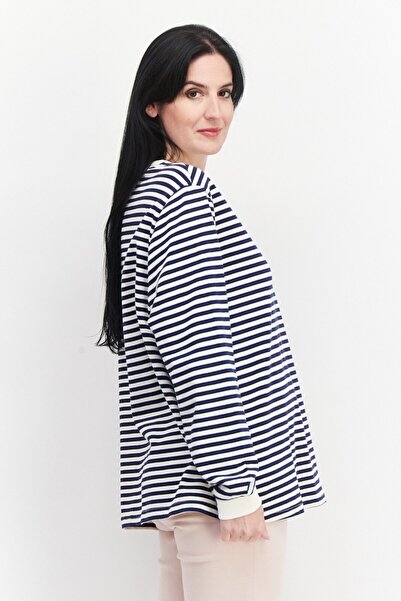 Tchibo Women Crew Neck Long Sleeve Stripe Sweatshirt, Navy