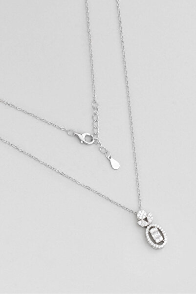 So CHIC... Minimal Işıltı 18 Ayar Beyaz Altın Kaplama 45 Cm Gümüş Baget Kolye