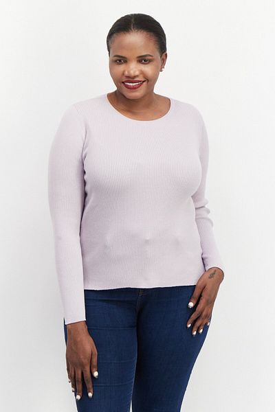Esprit Women Round Neck Ribbed Long Sleeve Sweater, Lavender