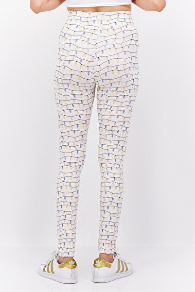 Monki Women Allover Print Pull-On Leggings, Cream Combo