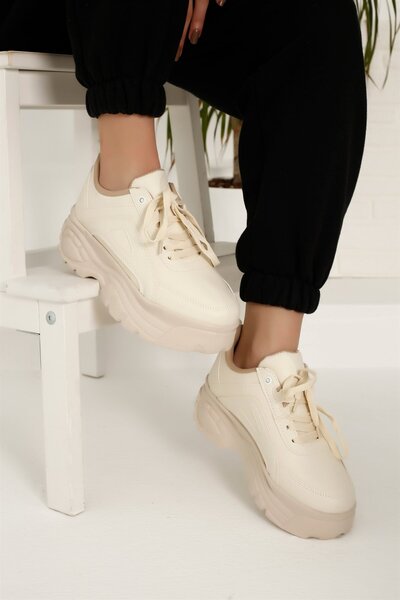Ccway Women's Lace-up Sneakers Beige Skin Beige