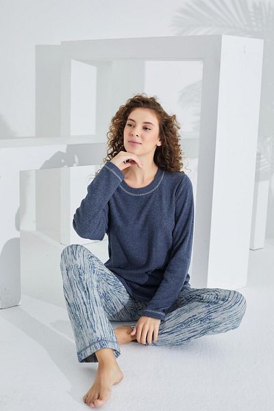 Etoile 100% Cotton Camel Hair Fabric Long Sleeve Women's Sleepwear 98404