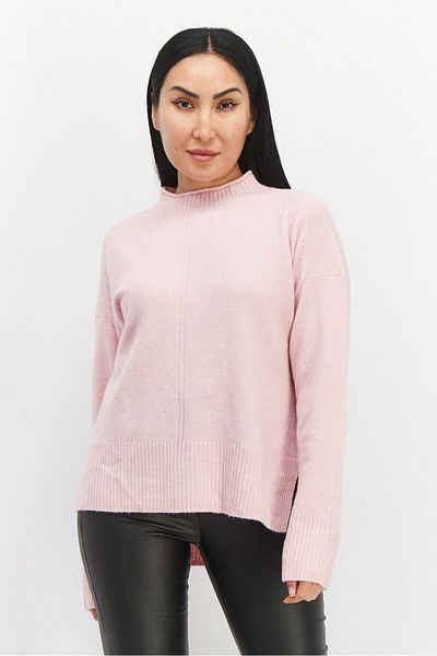 Esprit Women High Neck Textured Sweater, Pink