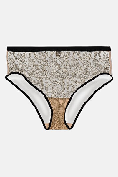 Etam سروال داخلي نسائي مطرز بطول متوسط، لون زيتوني