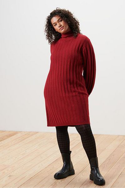 Tchibo Women Textured Sweater Dress, Maroon