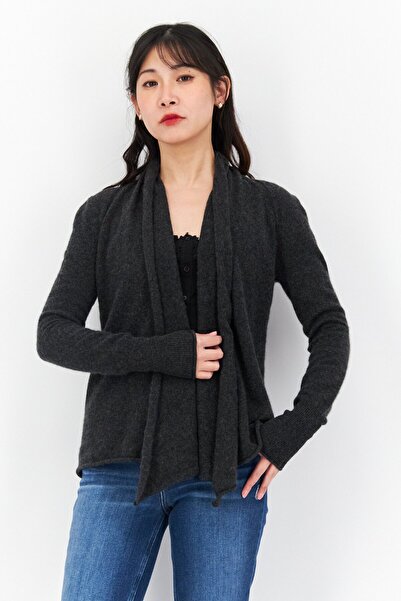 Aqua Women Open Front Knitted Cardigans, Dark Grey