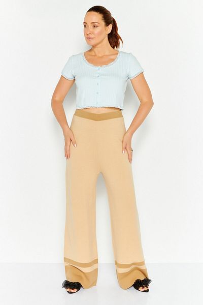 Esprit Women Regular Fit Knitted Wide Leg Pants, Beige