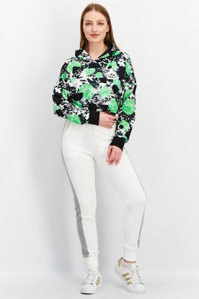 Fila Women Sportswear Fit Hooded Neck Abstract Printed Sweatshirt, Green Combo