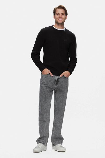 UCLA Ανδρικό πλεκτό EMORY Μαύρο Crew Neck Κεντημένο Standard Fit