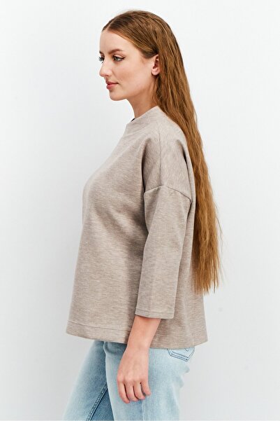 Tchibo Women Comfort Fit Crew Neck Heather Sweatshirt, Brown