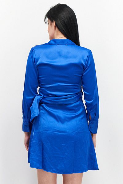 Sinsay Women V-Neck Textured Long Sleeve Wrap Dress, Blue