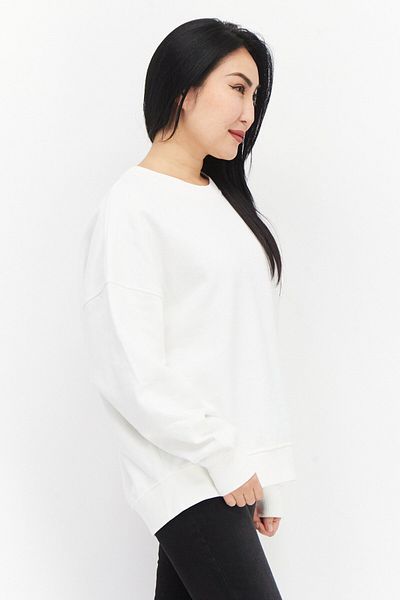 Esprit Women Crew Neck Plain Long Sleeve Sweatshirt, White