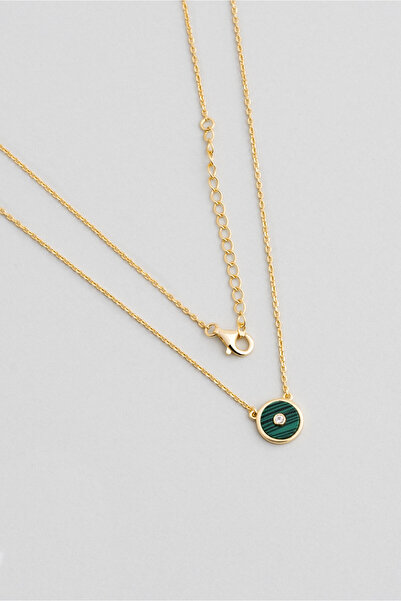 So CHIC... Minimal Malahit 18 Ayar Sarı Altın Kaplama 44 Cm Gümüş Kolye