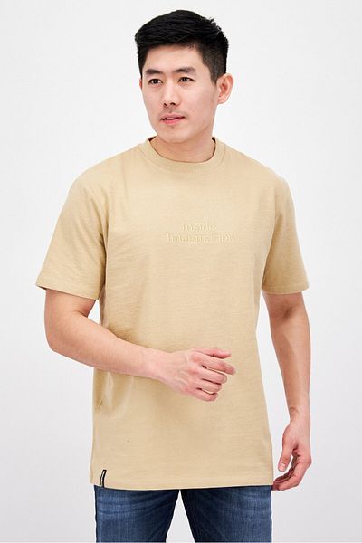 Threadbare Men Crew Neck Short Sleeve Embroidered T-Shirt, Beige
