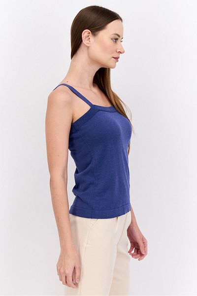 Anne Klein Women Square Neck Sleeveless Knitted Top, Navy