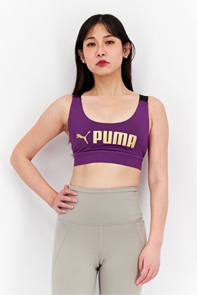 Puma Women Lightly Padded Brand Logo Sports Bra, Purple