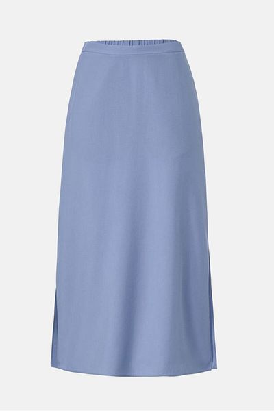 Tchibo Women Plain Slit Hem Midi Skirt, Sky Blue