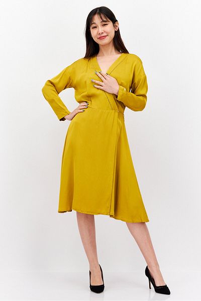 Tommy Hilfiger Women Solid Midi Casual Dress, Mustard