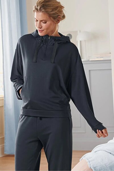 Tchibo Women Hooded Solid Long Sleeve Sweatshirts, Navy