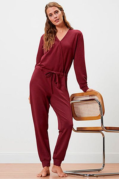Tchibo Women Plain Long Sleeve Sleepwear Overall, Maroon