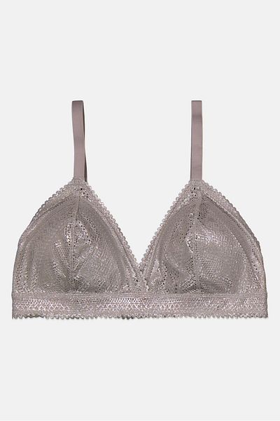 Etam Women Padded Textured Triangle Bra, Grey