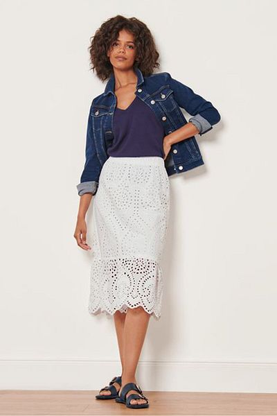 Tchibo Women Eyelet Embroidery Midi Skirt, White