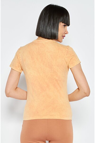 Diesel Women Round Neck Short Sleeves Plain T-Shirt, Orange