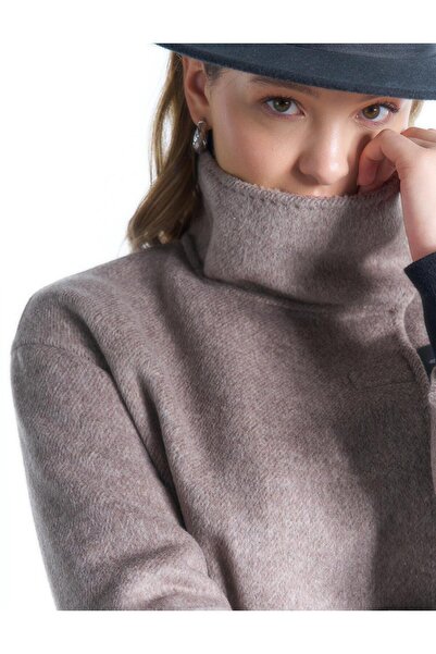 Kayra Premium μάλλινο παλτό με γιακά σκούρο χακί