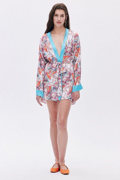 Feu De Elu Rochie scurtă din satin cu model Leyiza / Kimono