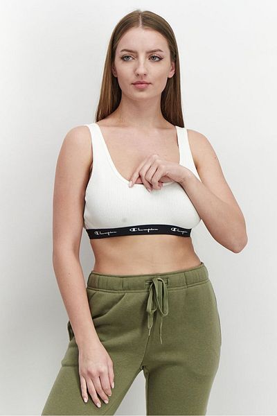 Champion Women Sportswear Fit Sleeveless Training Sports Bra, White And Black
