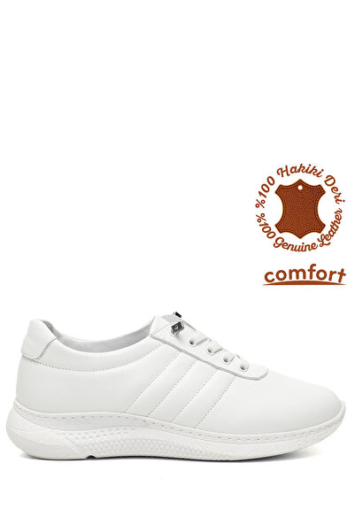 GÖNDERİ(R) Női fehér fűzős éktalpú valódi bőr tornacipő