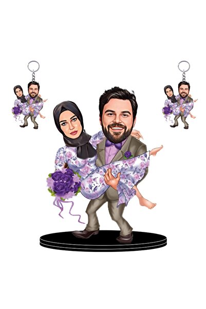 wonderlike Kişiye Özel Çift Figürlü8 2 Adet Anahtarlık Hediyeli 3d Ahşap Bibl...