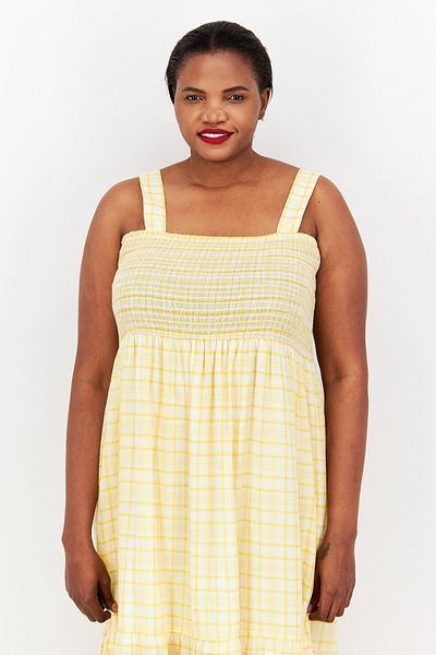 Tommy Hilfiger Women Checkered Midi Dress, Yellow