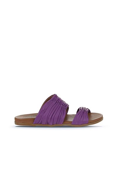 Bueno Shoes Λιλά Δερμάτινες Γυναικείες Παντόφλες - Flat Design 01wu4235