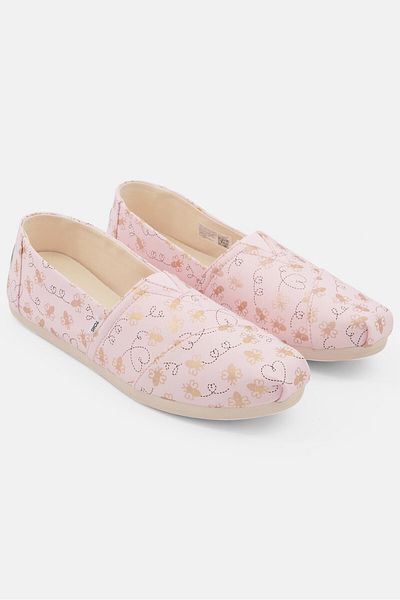 Toms Women Slip On Foil Bee Mine Print Flat Shoes, Pink