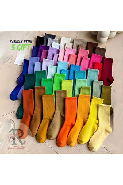 trampler Kadın 5 Çift Karışık Renk Mevsimlik Uzun Tenis Çorap