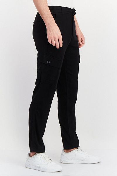 Threadbare Men Regular Fit Solid Cargo Pants, Black