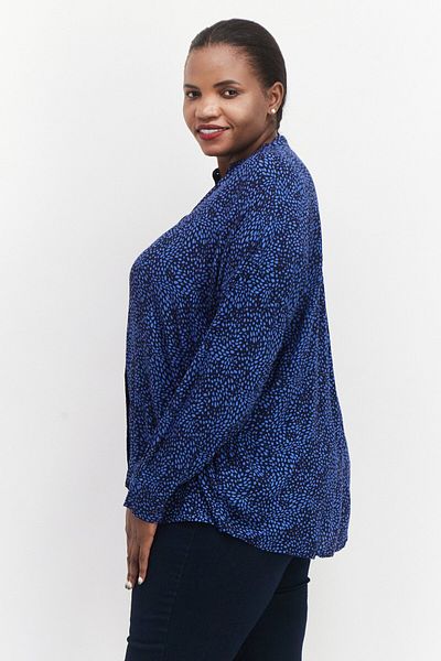 Esprit Women Band Collar Long Sleeve Allover Print Top, Blue