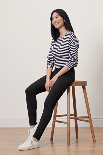 Tchibo بنطال نسائي سادة بالكامل، أسود