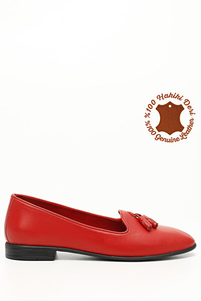 GÖNDERİ(R) Dámské červené starožitné baleríny se střapcem z pravé kůže